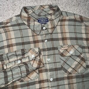 BURLEBO Timber Creek Flannel Shirt Men XL Button Up Brown Plaid Heavyweight